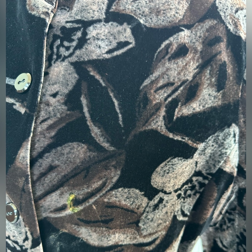 Dana Buchman Silk Velvet Black Floral Button Down Long Blazer 8 Jacket Medium - Picture 5 of 11